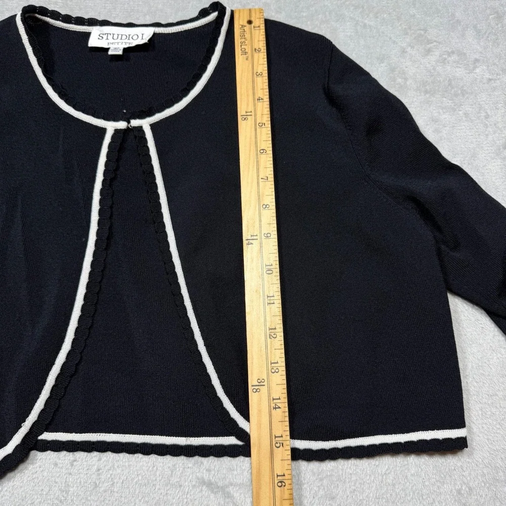 Vintage 90s Black White Dress Cardigan Set‎ Studio I Petite 16P XL Dark Academia
